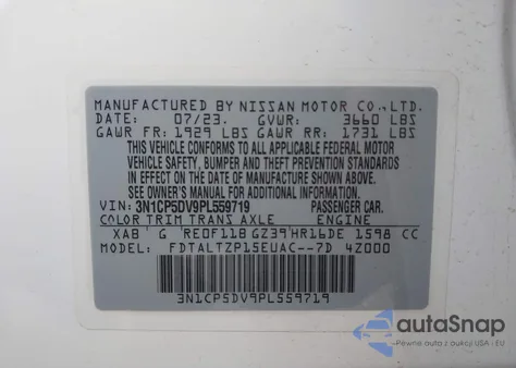 2023 Nissan Kicks Sr Xtronic Cvt из США, поврежденный, VIN 3N1CP5DV9PL559719